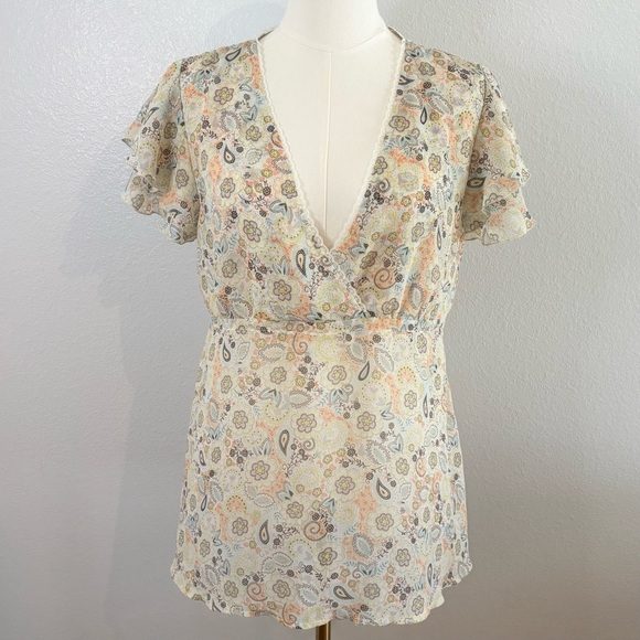 Vintage Y2K Sheer Floral Babydoll Top Dainty Lace, Flutter Sleeve H&M 14 - Picture 4 of 14